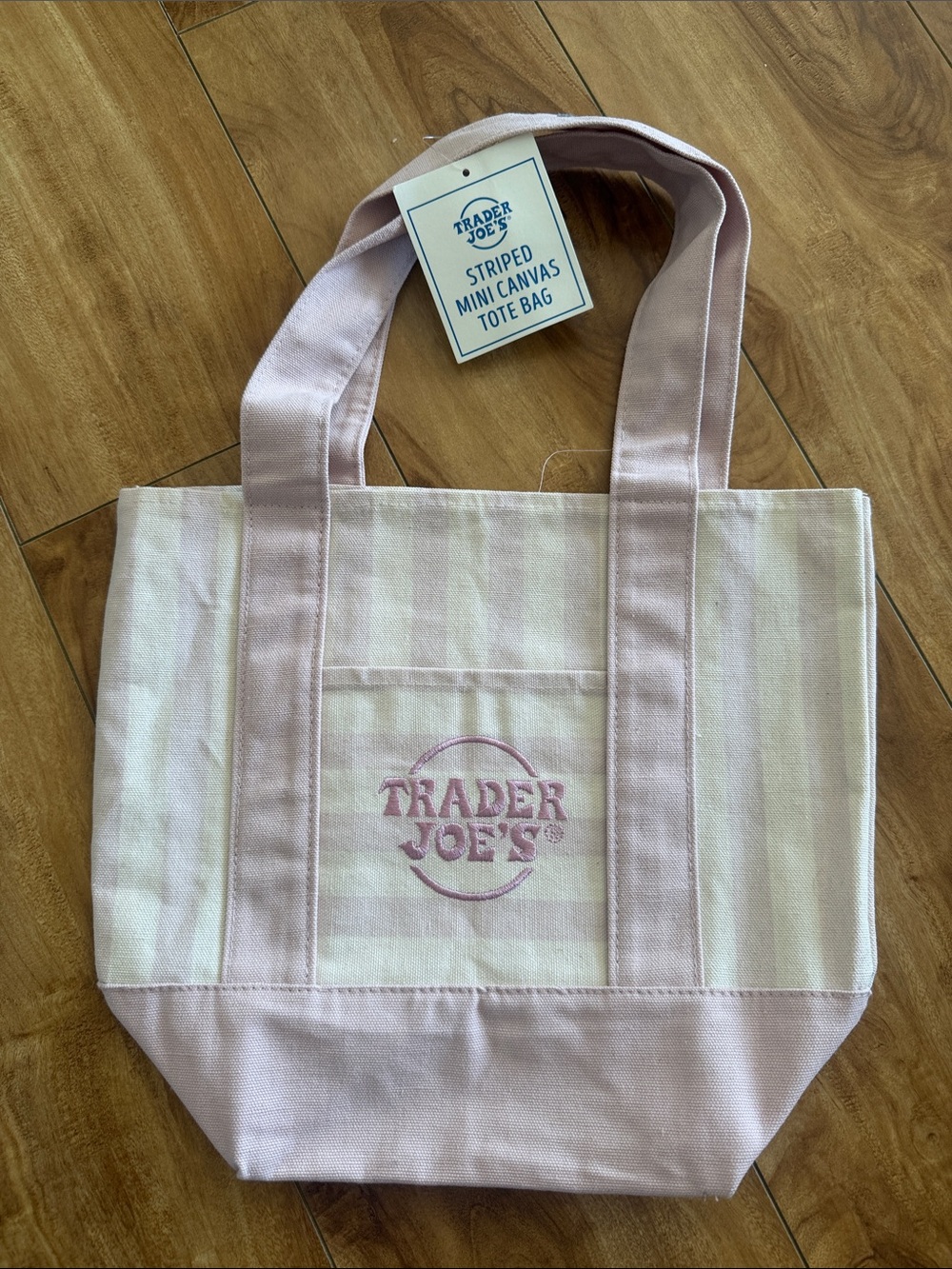 Trader Joe's Pink Striped Canvas Tote Bag